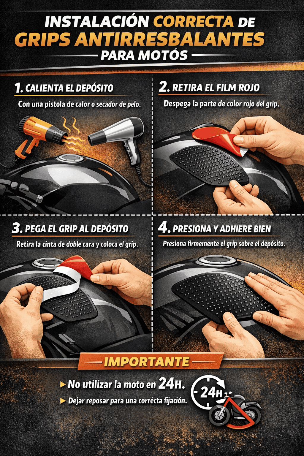Instrucciones para los antideslizantes grip de moto